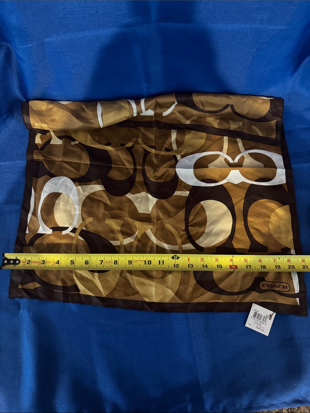 Coach Brown & Cream Geometric Silk Scarf 21” x 21” - NWT - Picture 2 of 7